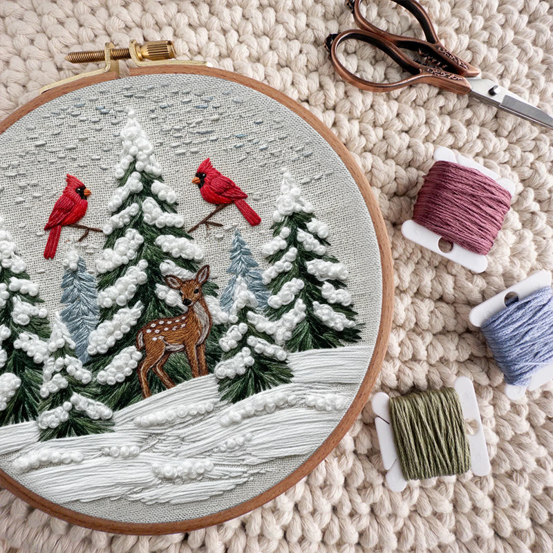 Rubbyoo Embroidery Kit - Snowy Forest | Christmas Cardinals Handicraft | Winter Landscape Art  - image 5