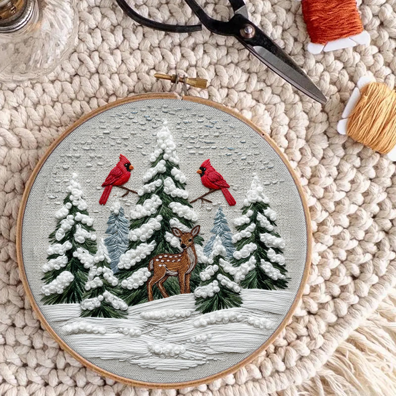 Rubbyoo Embroidery Kit - Snowy Forest | Christmas Cardinals Handicraft | Winter Landscape Art  - image 2