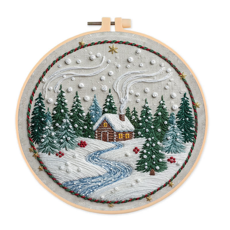 Rubbyoo Embroidery Kit - Winter Village | Diy Holiday Ornament | Nice Stitch Artwork - 20*20cm - image 1