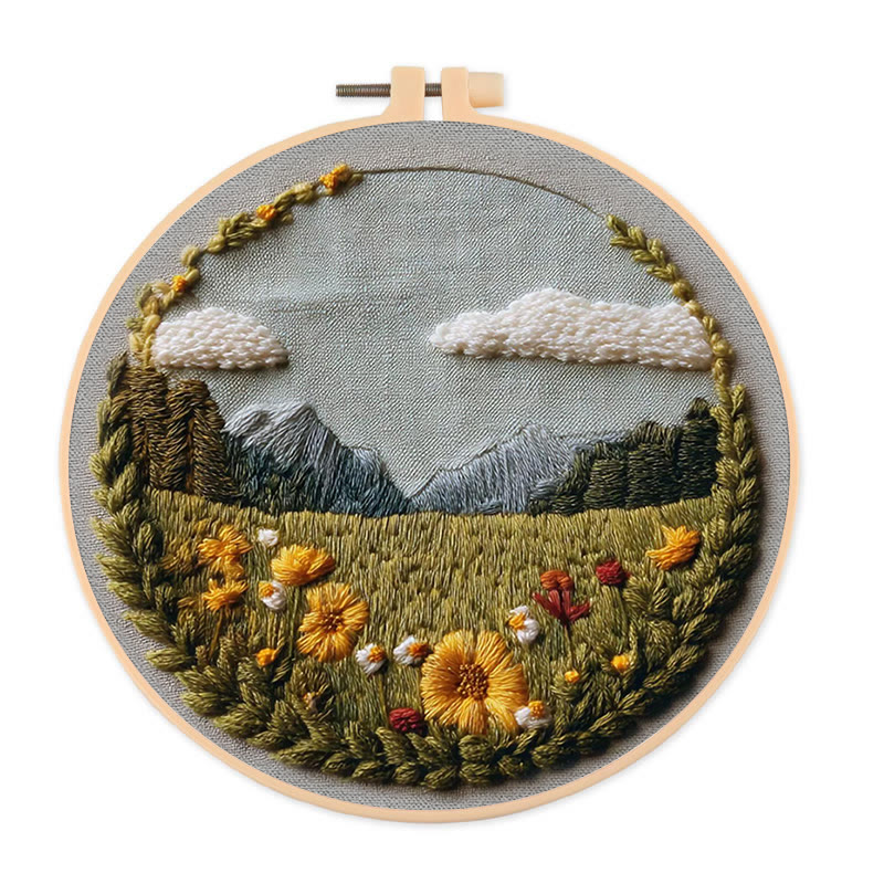 Rubbyoo Embroidery Kit - Beautiful Wildflower | Handmade Landscape Craft | Diy Stitch Craft For Starter - 20*20cm - image 1
