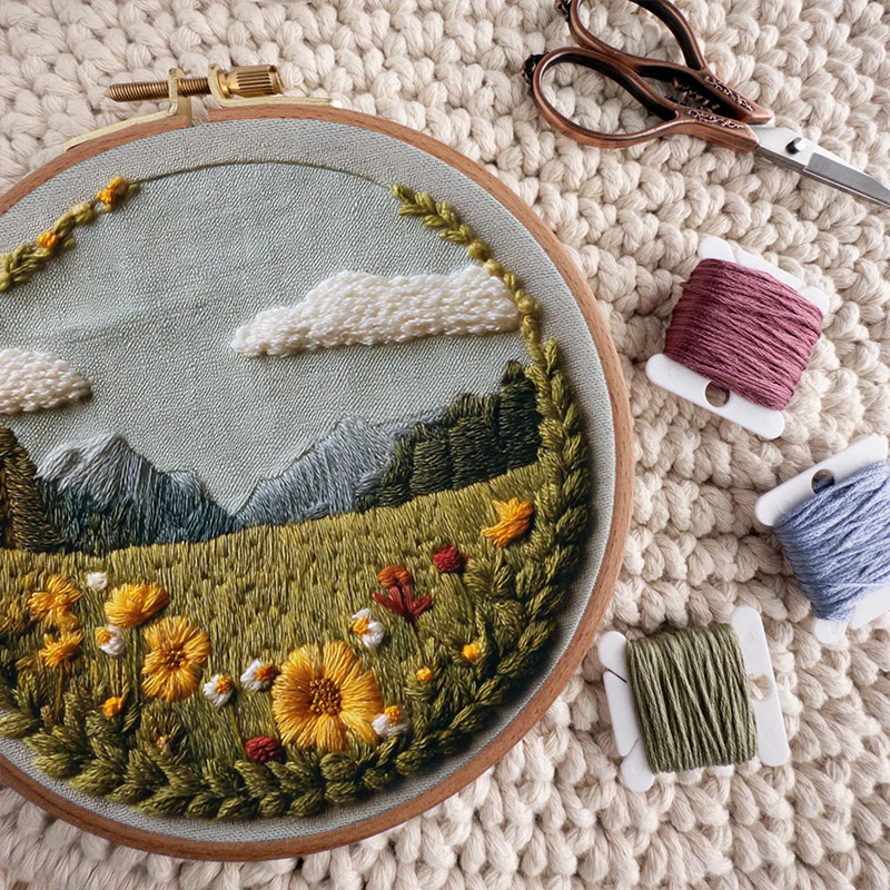 Rubbyoo Embroidery Kit - Beautiful Wildflower | Handmade Landscape Craft | Diy Stitch Craft For Starter - image 3