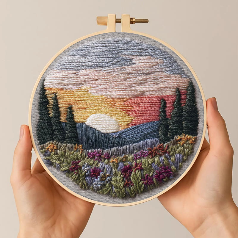 Rubbyoo Embroidery Kit - Beautiful Sunset | Diy Hoop Art | Decorative Handmade Craft - image 3
