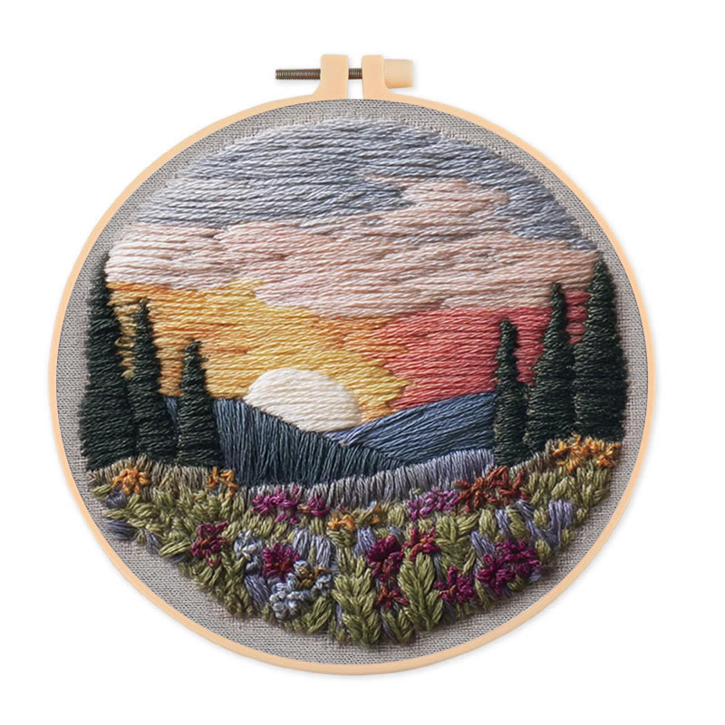 Rubbyoo Embroidery Kit - Beautiful Sunset | Diy Hoop Art | Decorative Handmade Craft - 20*20cm - image 1