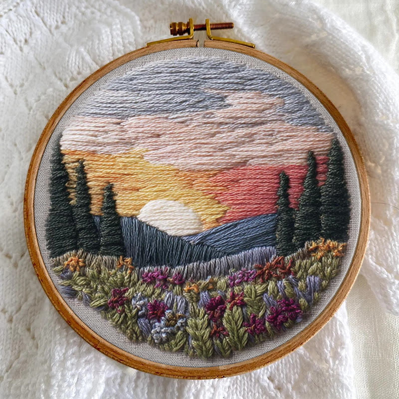 Rubbyoo Embroidery Kit - Beautiful Sunset | Diy Hoop Art | Decorative Handmade Craft - image 4