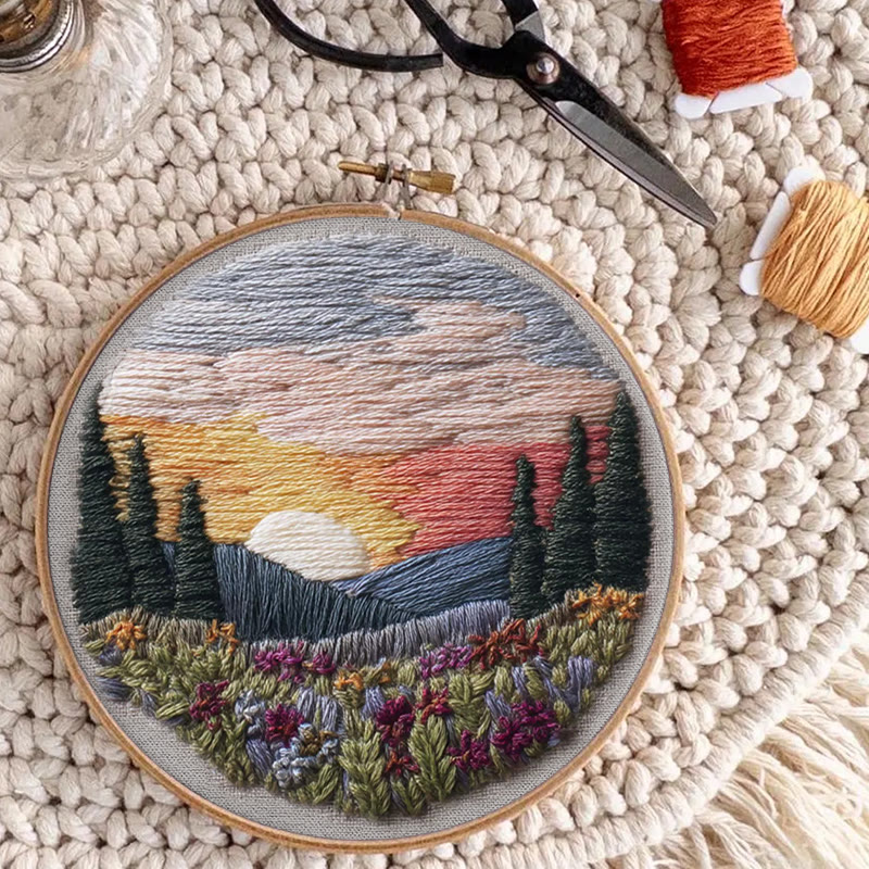 Rubbyoo Embroidery Kit - Beautiful Sunset | Diy Hoop Art | Decorative Handmade Craft - image 2