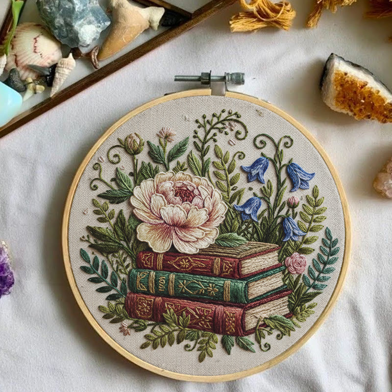 Rubbyoo Embroidery Kit - Blooming Flower With Book | Perfect Bookshelf Ornament | Nice Gifts For Her - image 2