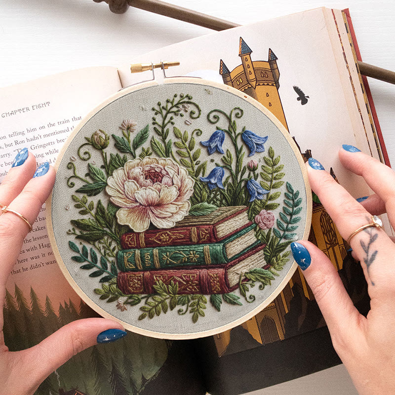 Rubbyoo Embroidery Kit - Blooming Flower With Book | Perfect Bookshelf Ornament | Nice Gifts For Her - image 4