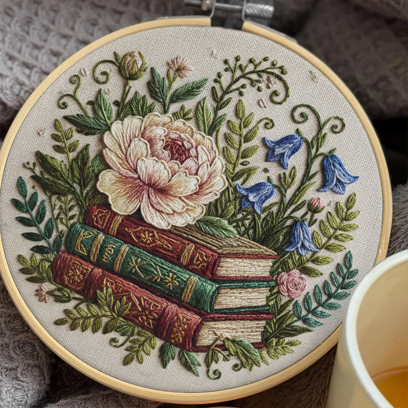 Rubbyoo Embroidery Kit - Blooming Flower With Book | Perfect Bookshelf Ornament | Nice Gifts For Her - image 3