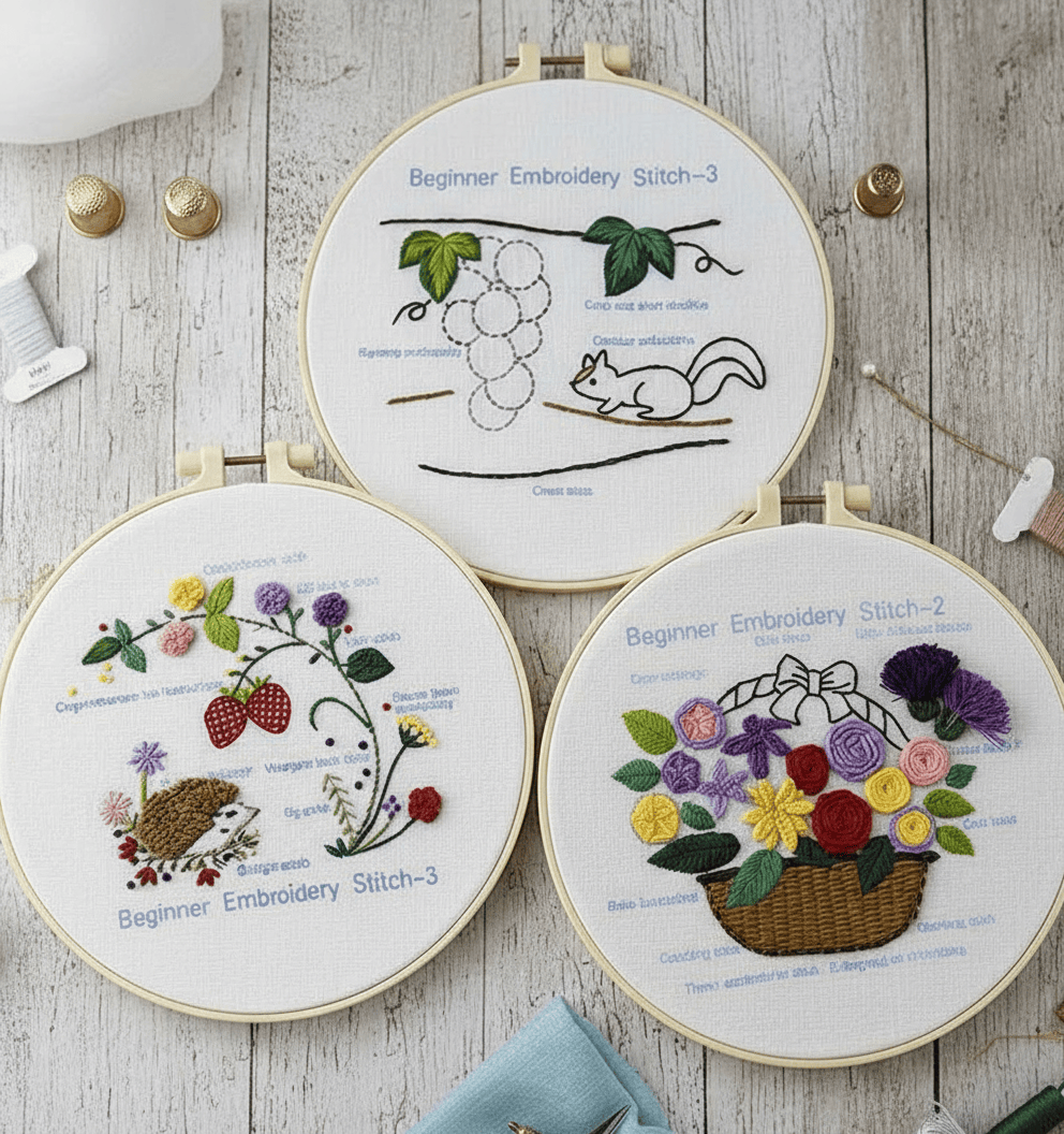 Rubbyoo 3-piece Embroidery Starter Kit - Floral Animal Handicraft | Easy Stitch Art For  Beginner  - image 1