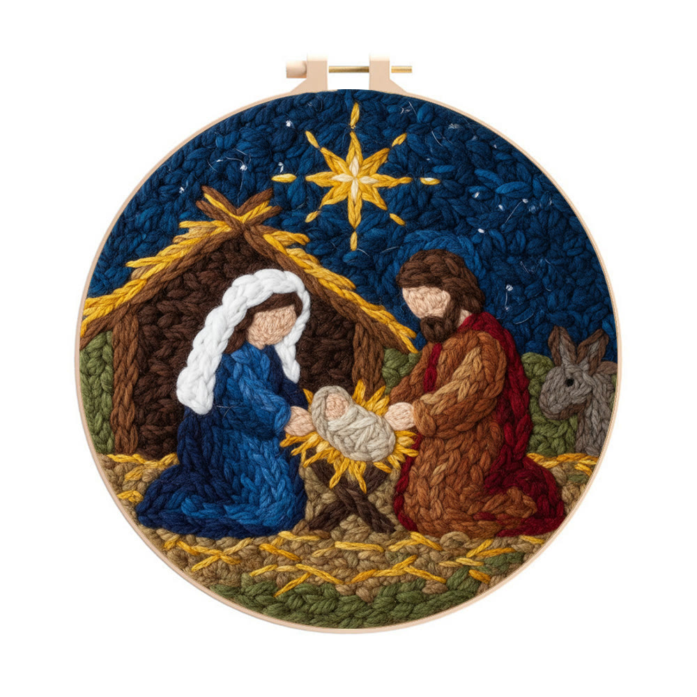 Christmas Nativity Scene  Punch Needle Kit - Religious Christmas Doormat | Handmade Needle Gift - 8 inch Hoop Kit - image 1