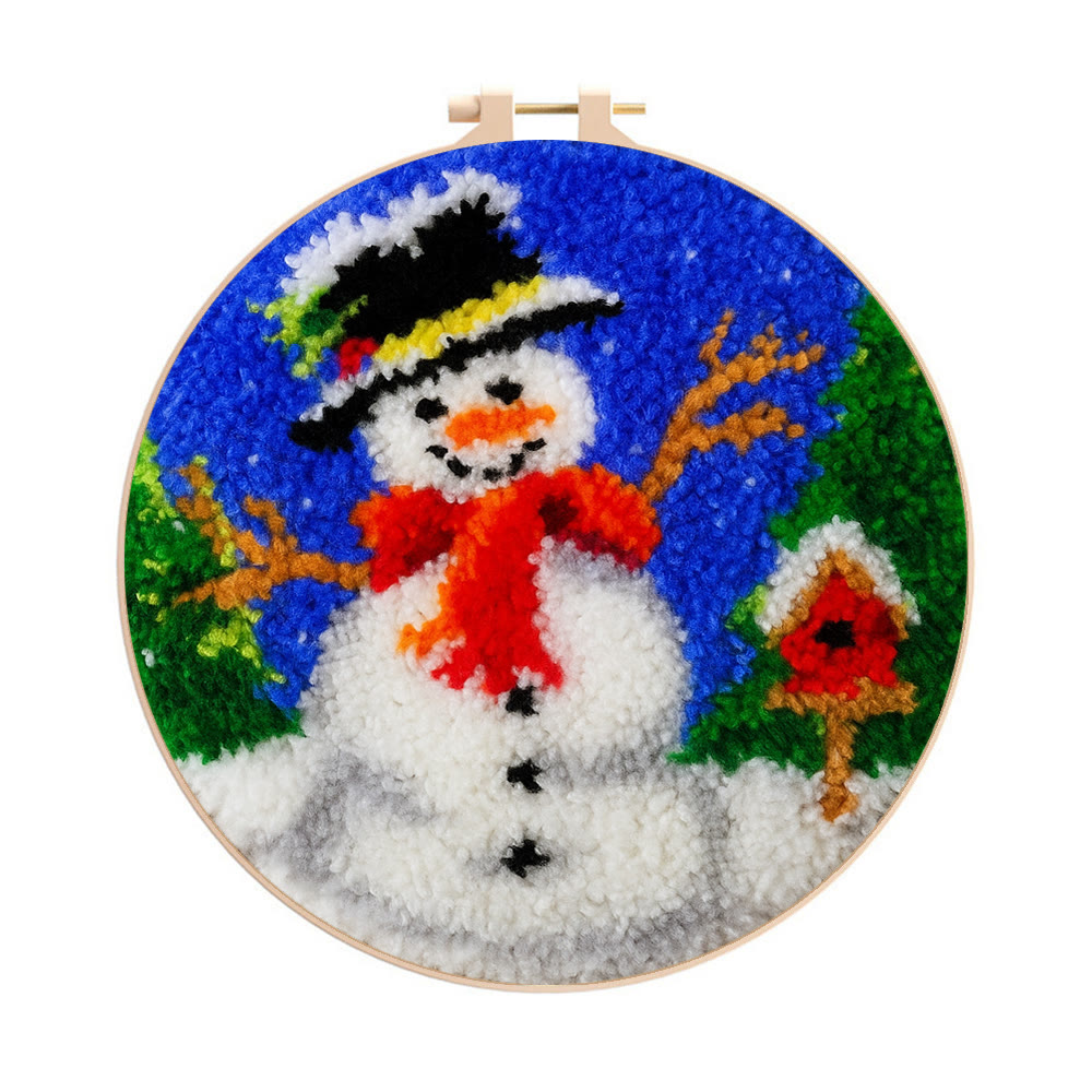 Happy Snowman Punch Needle Kit - Diy Christmas Coaster | Perfect Holiday Present  - 8 inch Hoop Kit - image 1