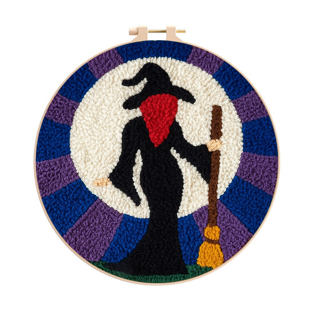 Magical Witch Punch Needle Kit - Unique Needle Coaster | Perfect For Holiday Decor - 8 inch Hoop Kit - image 1
