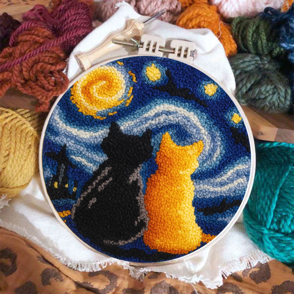 Starry Sky With Cats Punch Needle Kit - Creative Coaster Art | Unique Desk Decor  - image 2