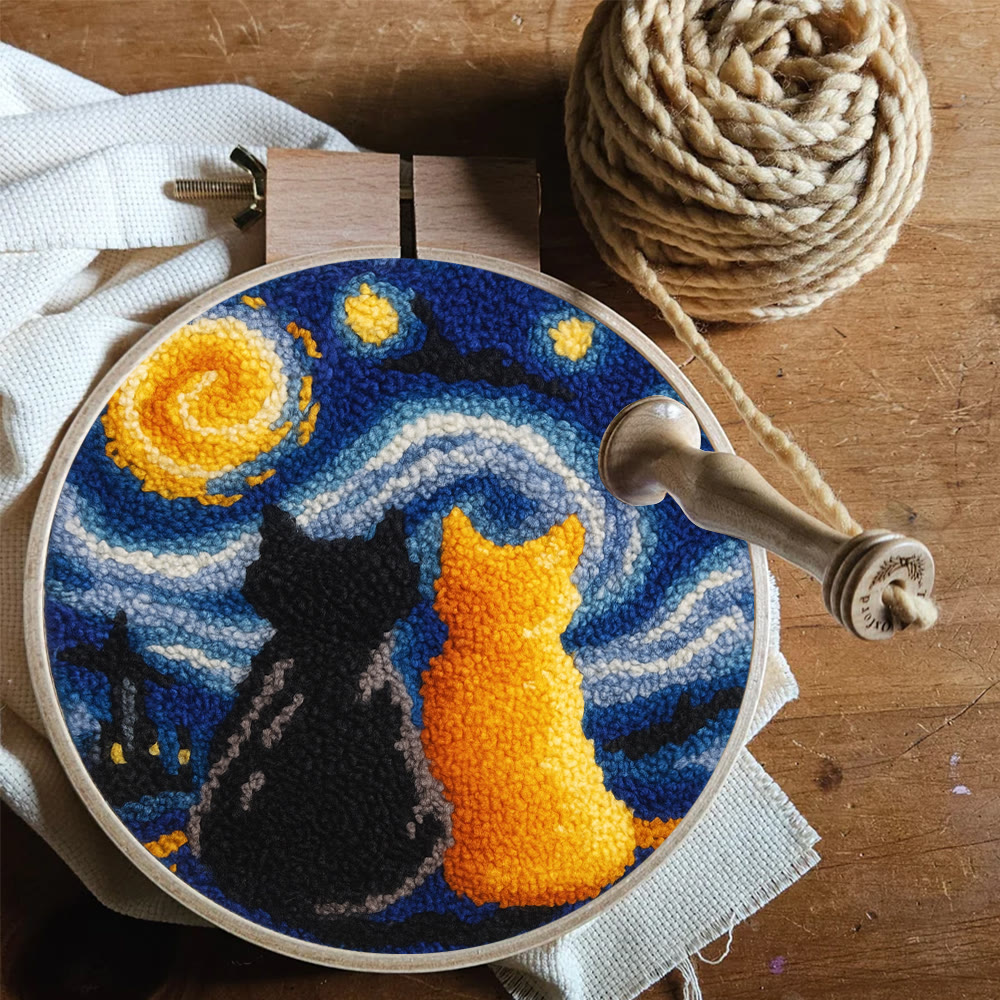 Starry Sky With Cats Punch Needle Kit - Creative Coaster Art | Unique Desk Decor  - image 4