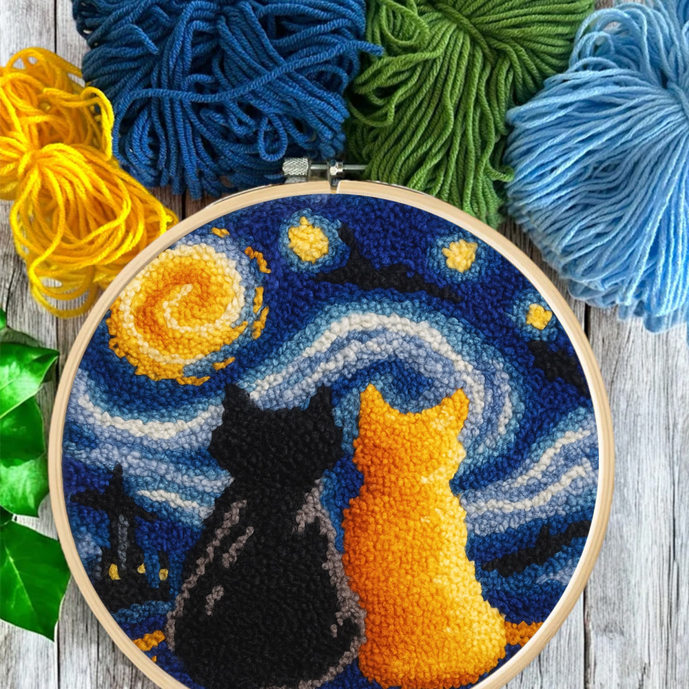 Starry Sky With Cats Punch Needle Kit - Creative Coaster Art | Unique Desk Decor  - image 3