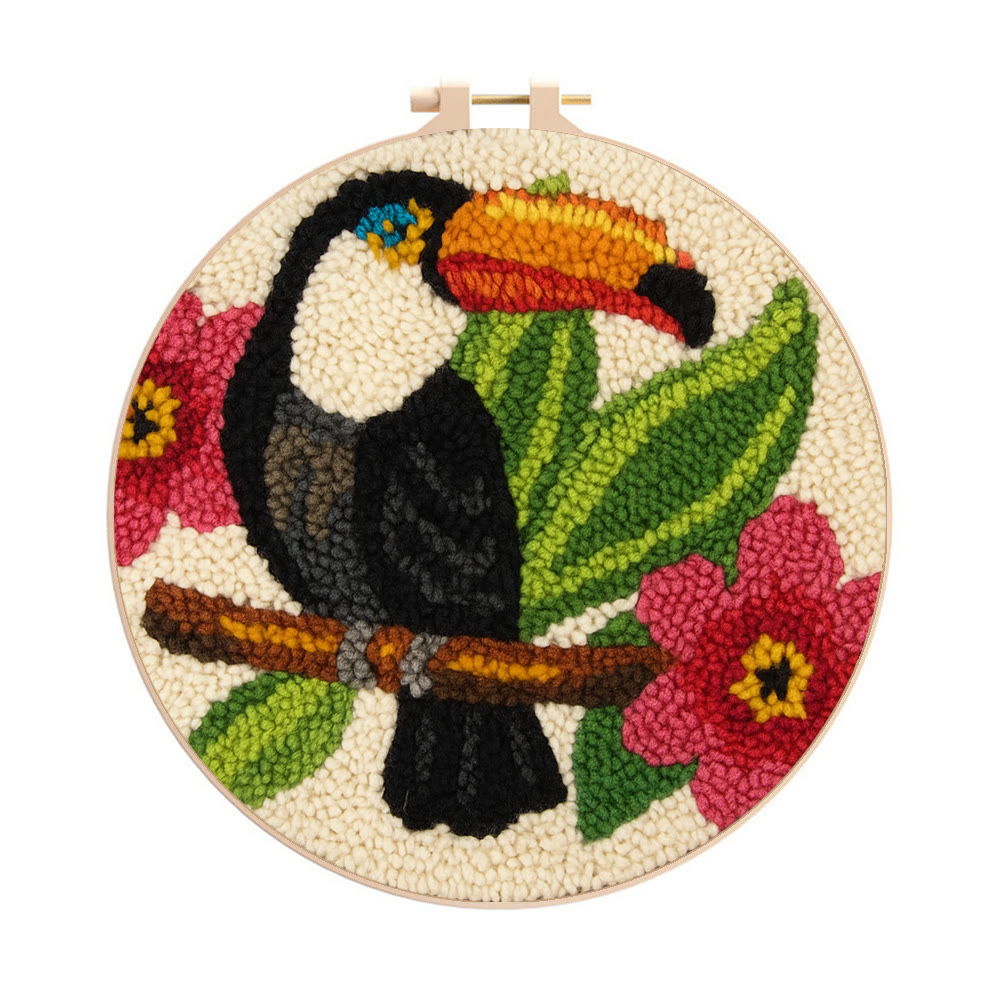 Toucan Bird Punch Needle Kit - Diy Animal Hoop Art | Nice Gifts For Bird Lovers  - 8 inch Hoop Kit - image 1