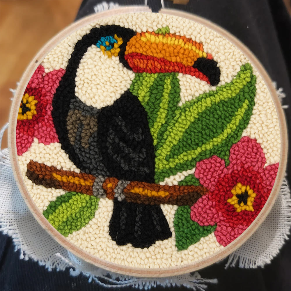 Toucan Bird Punch Needle Kit - Diy Animal Hoop Art | Nice Gifts For Bird Lovers  - image 2