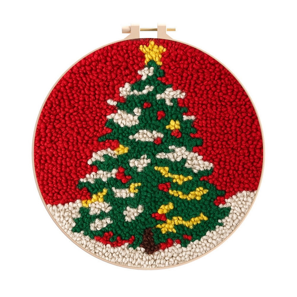 Shiny Christmas Tree Punch Needle Kit - Diy Christmas Needle Art  | Nice Handmade Craft For Kid - 8 inch Hoop Kit - image 1