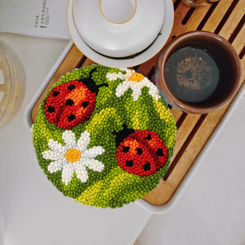 Blooming Flower With Bug Punch Needle Kit - Diy Insect Craft | Nice Home Ornament - 5 inch Coaster Kit - image 11