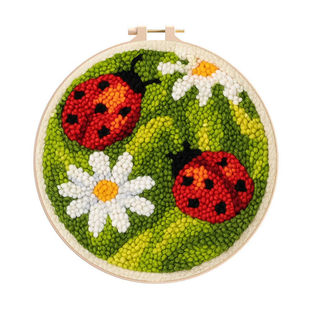Blooming Flower With Bug Punch Needle Kit - Diy Insect Craft | Nice Home Ornament - 8 inch Hoop Kit - image 1