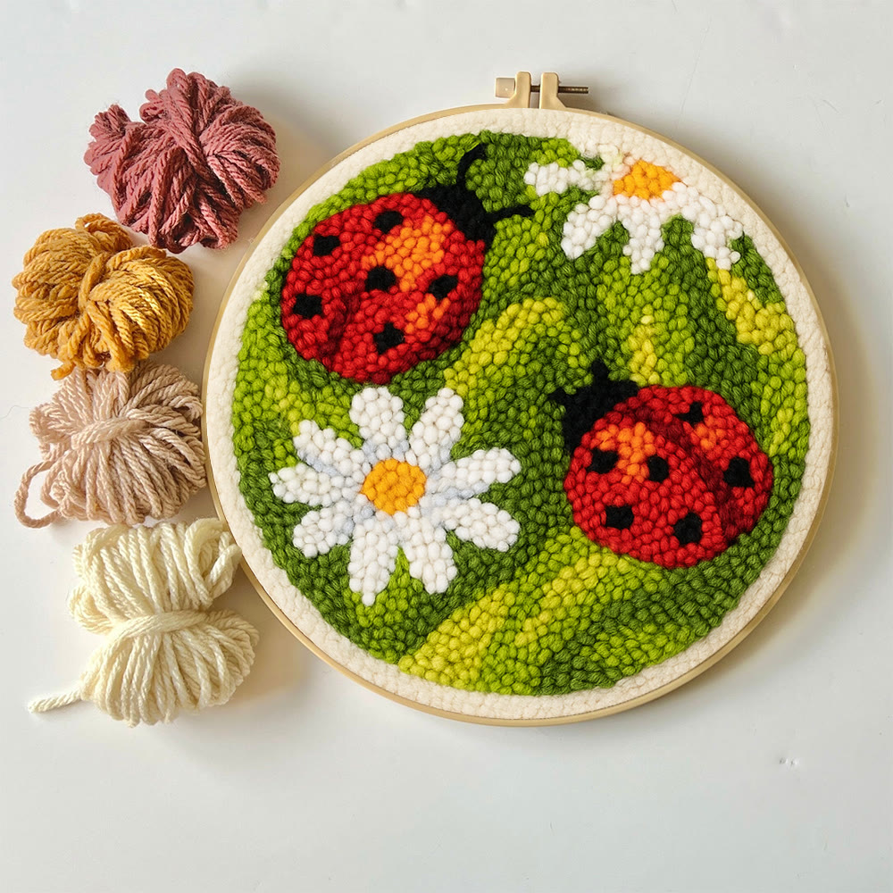 Blooming Flower With Bug Punch Needle Kit - Diy Insect Craft | Nice Home Ornament - image 3