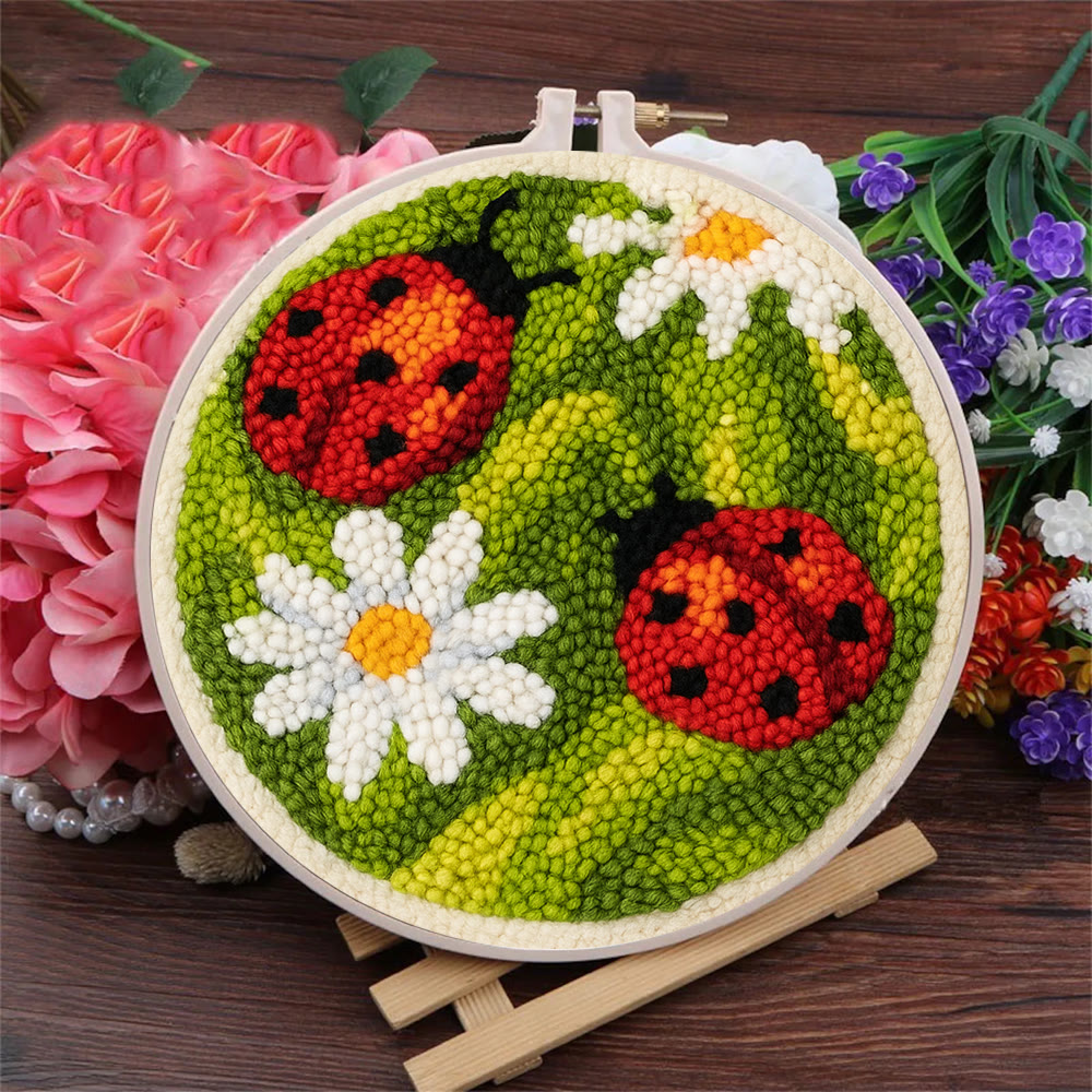 Blooming Flower With Bug Punch Needle Kit - Diy Insect Craft | Nice Home Ornament - image 2