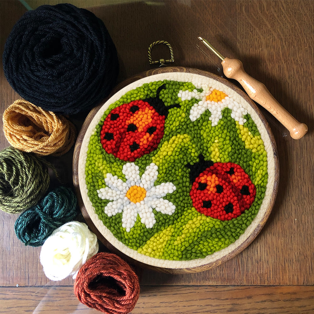 Blooming Flower With Bug Punch Needle Kit - Diy Insect Craft | Nice Home Ornament - image 7