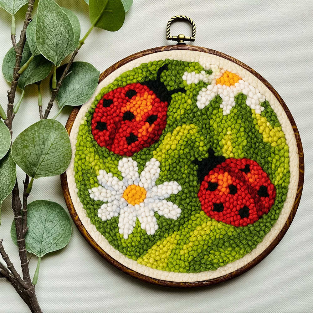 Blooming Flower With Bug Punch Needle Kit - Diy Insect Craft | Nice Home Ornament - image 6