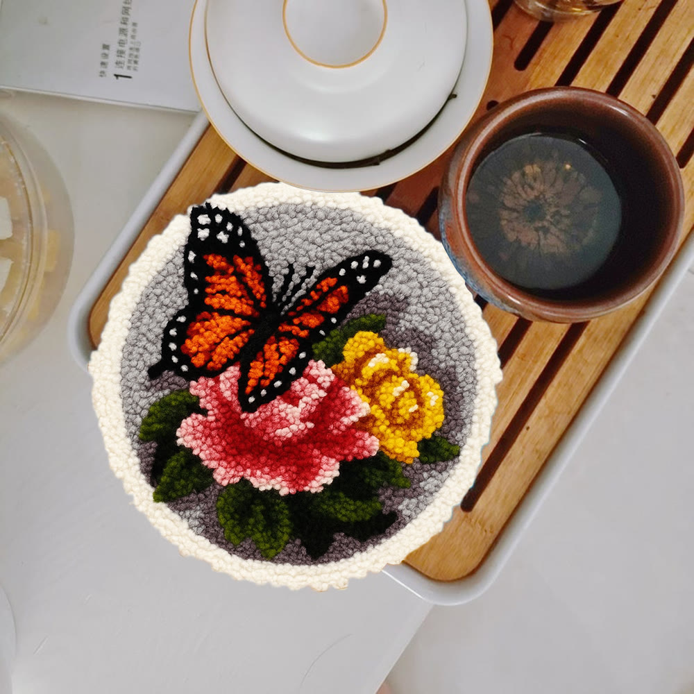 Fascinating Butterfly Punch Needle Kit - Charming Floral Craft | Perfect Handmade Gift For Her - 5 inch Coaster Kit - image 11