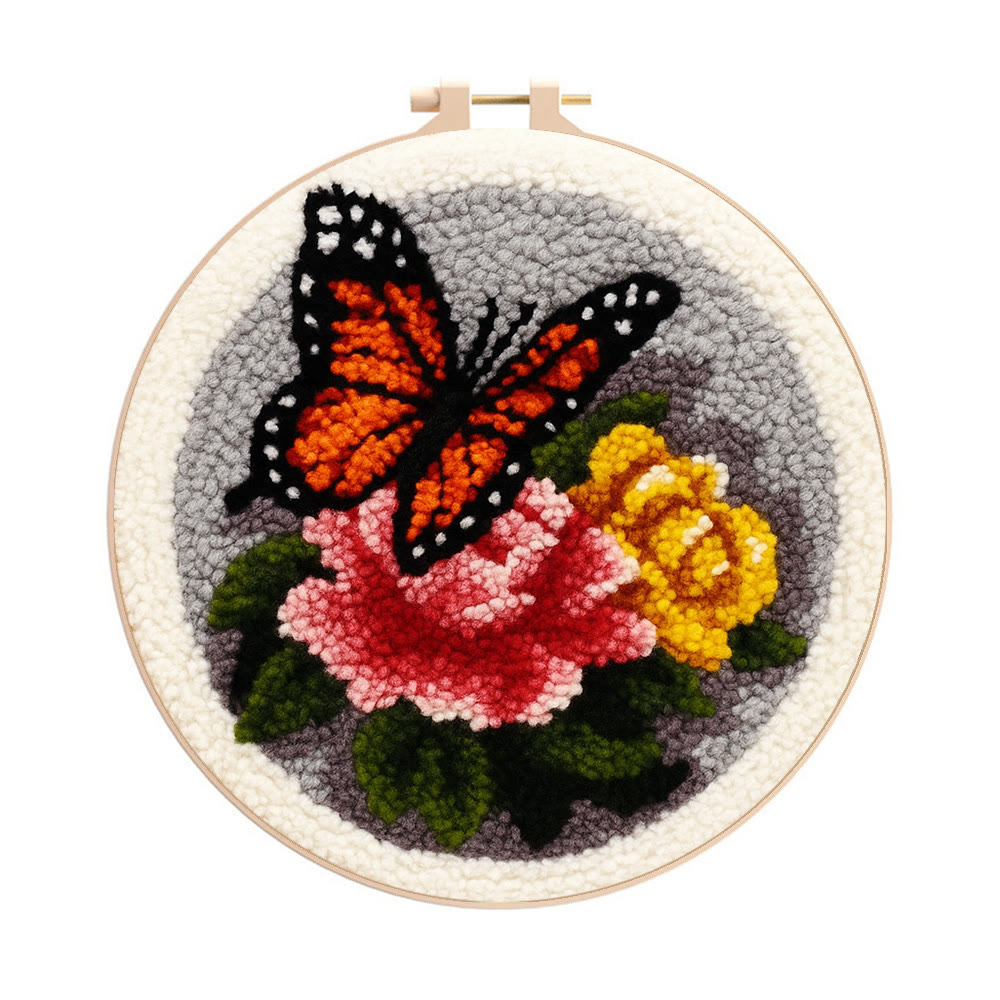 Fascinating Butterfly Punch Needle Kit - Charming Floral Craft | Perfect Handmade Gift For Her - 8 inch Hoop Kit - image 1