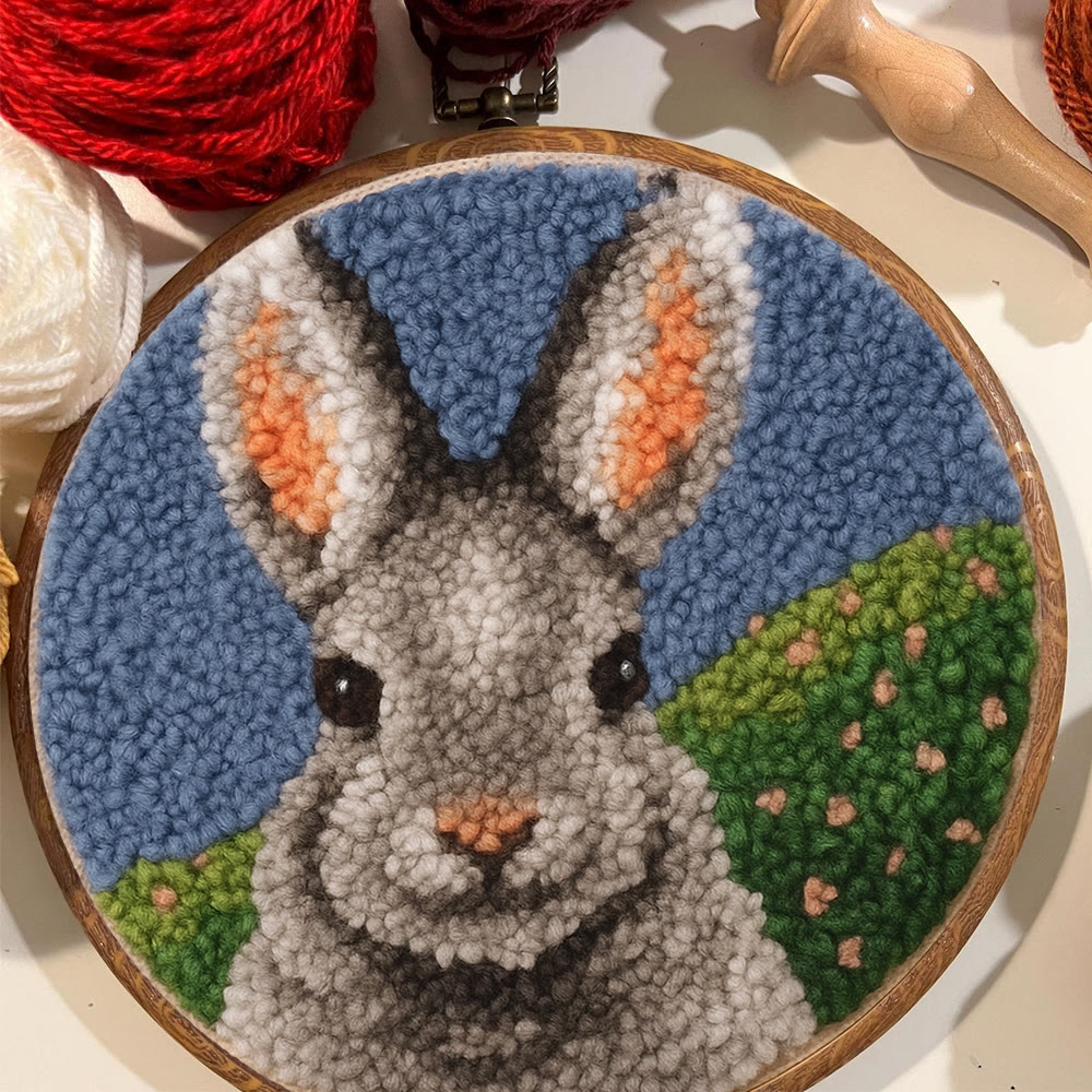 Lovely Grey Rabbit Punch Needle Kit - Diy Needlepoint For Beginner | Nice Handmade Craft - image 2