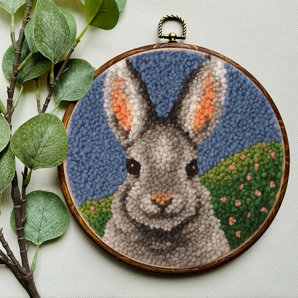 Lovely Grey Rabbit Punch Needle Kit - Diy Needlepoint For Beginner | Nice Handmade Craft - image 4