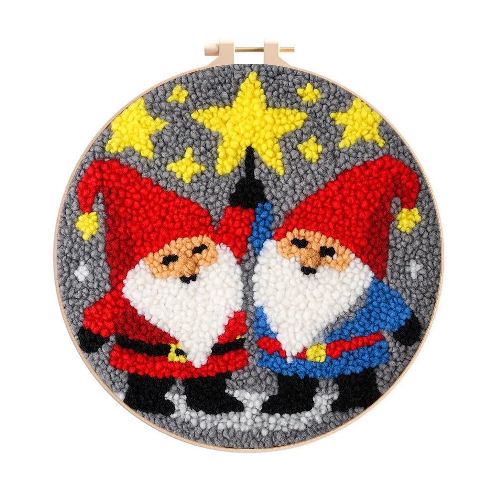 Starry Night Gnomes Punch Needle Kit - Diy Christmas Coaster | Perfect Craft For Beginner  - 8 inch Hoop Kit - image 1
