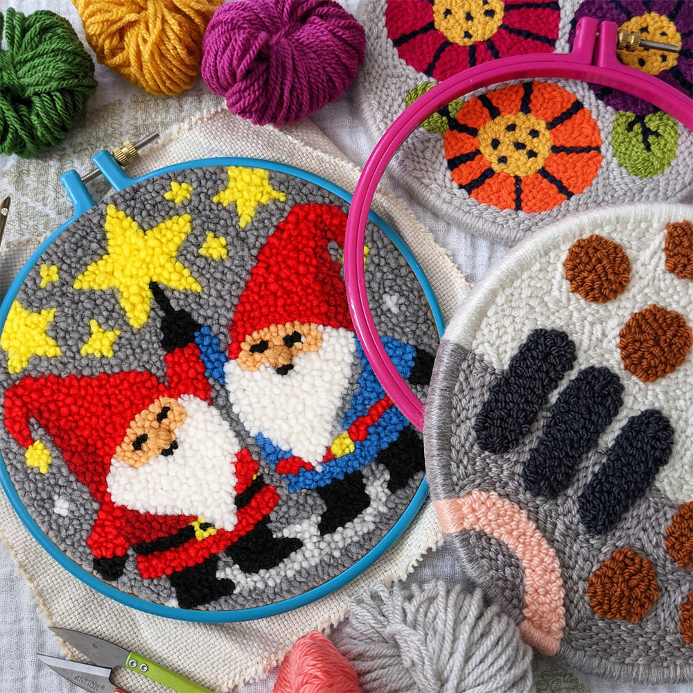 Starry Night Gnomes Punch Needle Kit - Diy Christmas Coaster | Perfect Craft For Beginner  - image 4