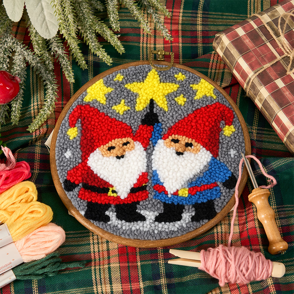 Starry Night Gnomes Punch Needle Kit - Diy Christmas Coaster | Perfect Craft For Beginner  - image 2