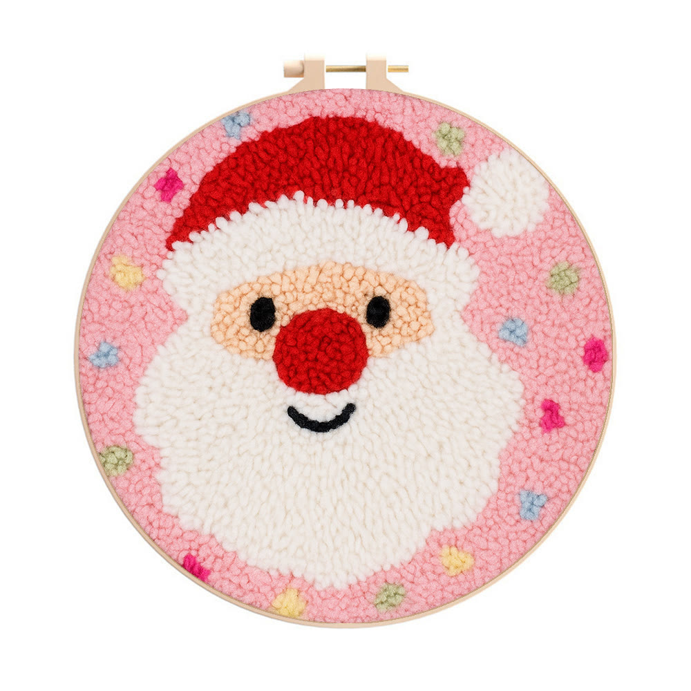 Adorable Santa Claus Punch Needle Kit - Christmas Celebration Gift | Perfect Diy Handicraft For Kid  - 8 inch Hoop Kit - image 1