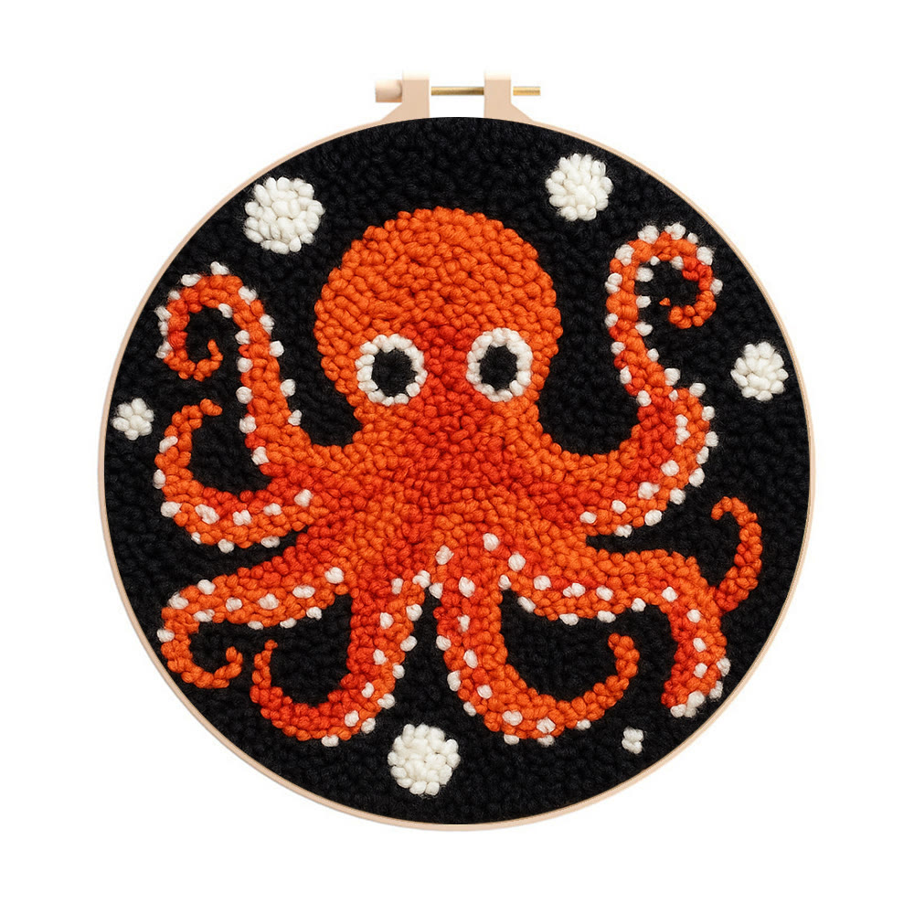 Funny Octopus Punch Needle Kit - Creative Handmade Coaster | Unique Home Decor - 8 inch Hoop Kit - image 1