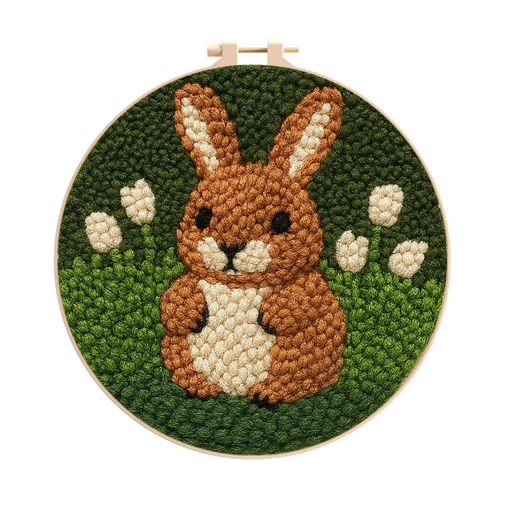 Adorable Bunny  Punch Needle Kit - Diy Christmas Craft | Perfect Birthday Handmade Gift  - 8 inch Hoop Kit - image 1