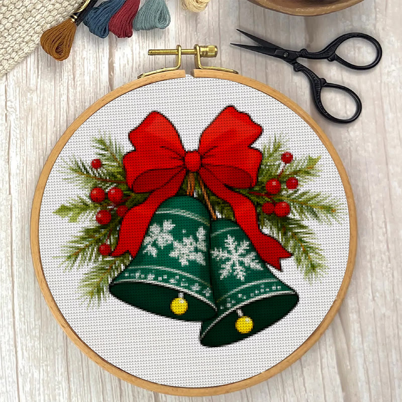 Cross Stitch Kit - Christmas Bell | Christmas Tree Ornament | Diy Hoop Art - image 3