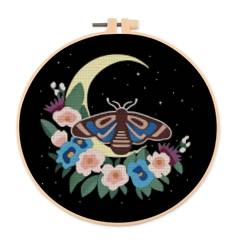 Cross Stitch Kit - Moonlight Moth | Creative Insect Artwork | Perfect For Room Decor - 20×20cm - image 1