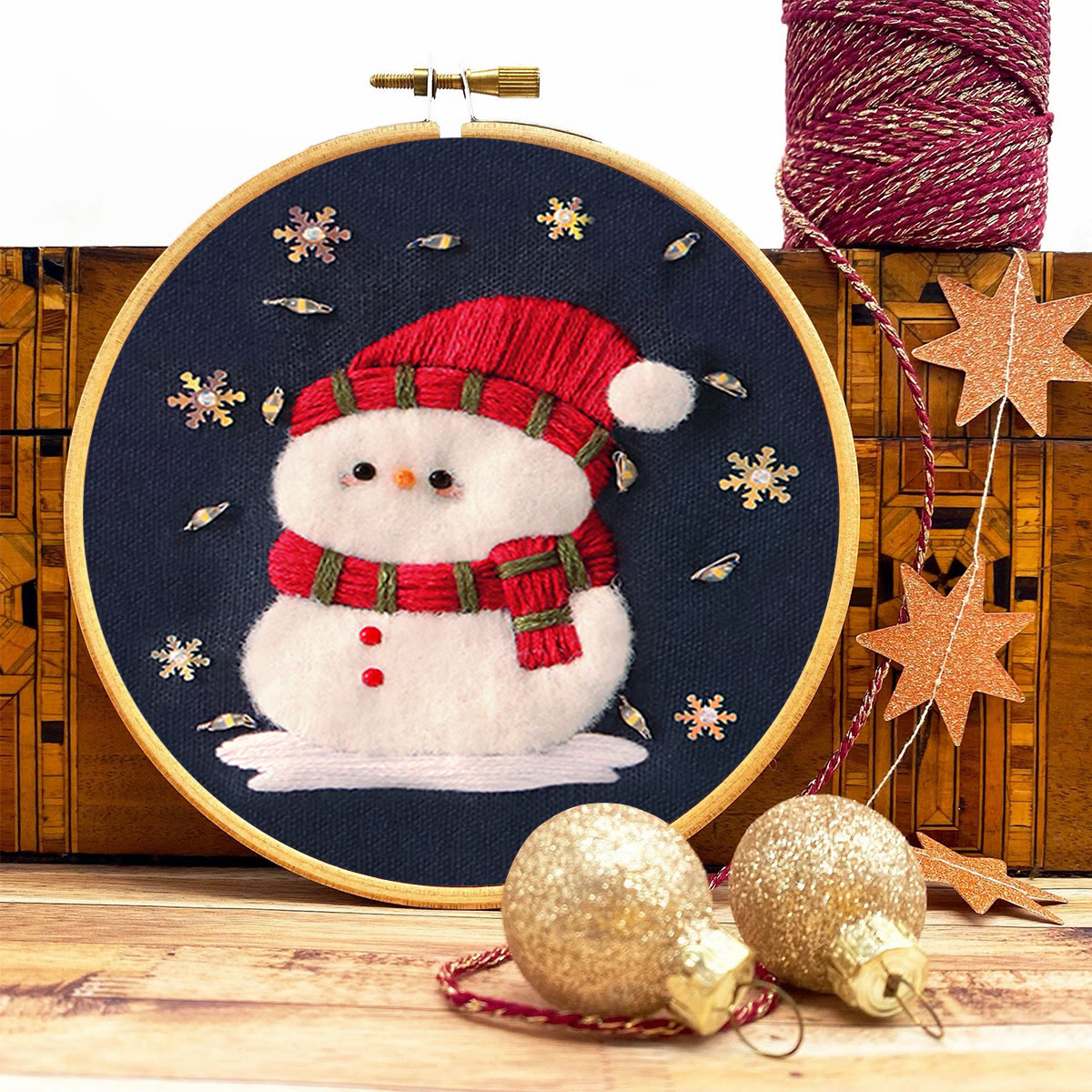 Rubbyoo Embroidery Kit - Cute Snowman | Diy Stitch Decorative Craft | Perfect Christmas Ornament - image 3