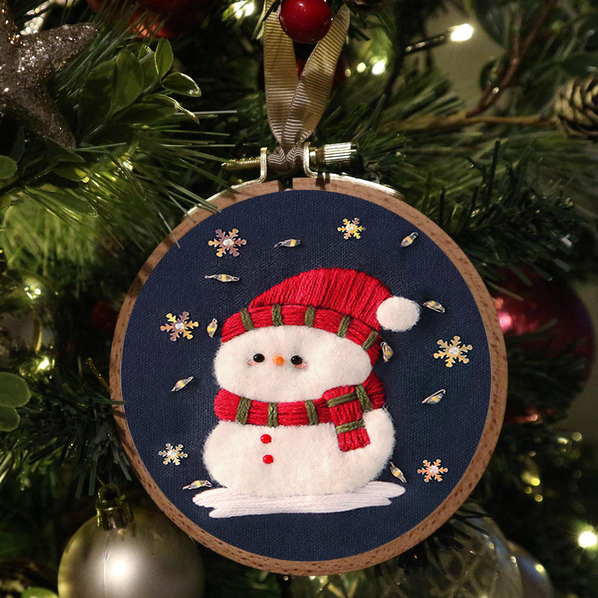 Rubbyoo Embroidery Kit - Cute Snowman | Diy Stitch Decorative Craft | Perfect Christmas Ornament - image 2