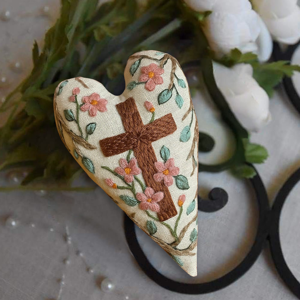 Rubbyoo Heart Embroidery Kit - Christian Cross | Religious Ornament | Diy Hanging Craft - image 4