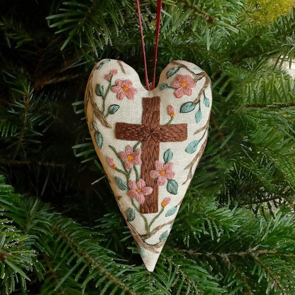 Rubbyoo Heart Embroidery Kit - Christian Cross | Religious Ornament | Diy Hanging Craft - image 2