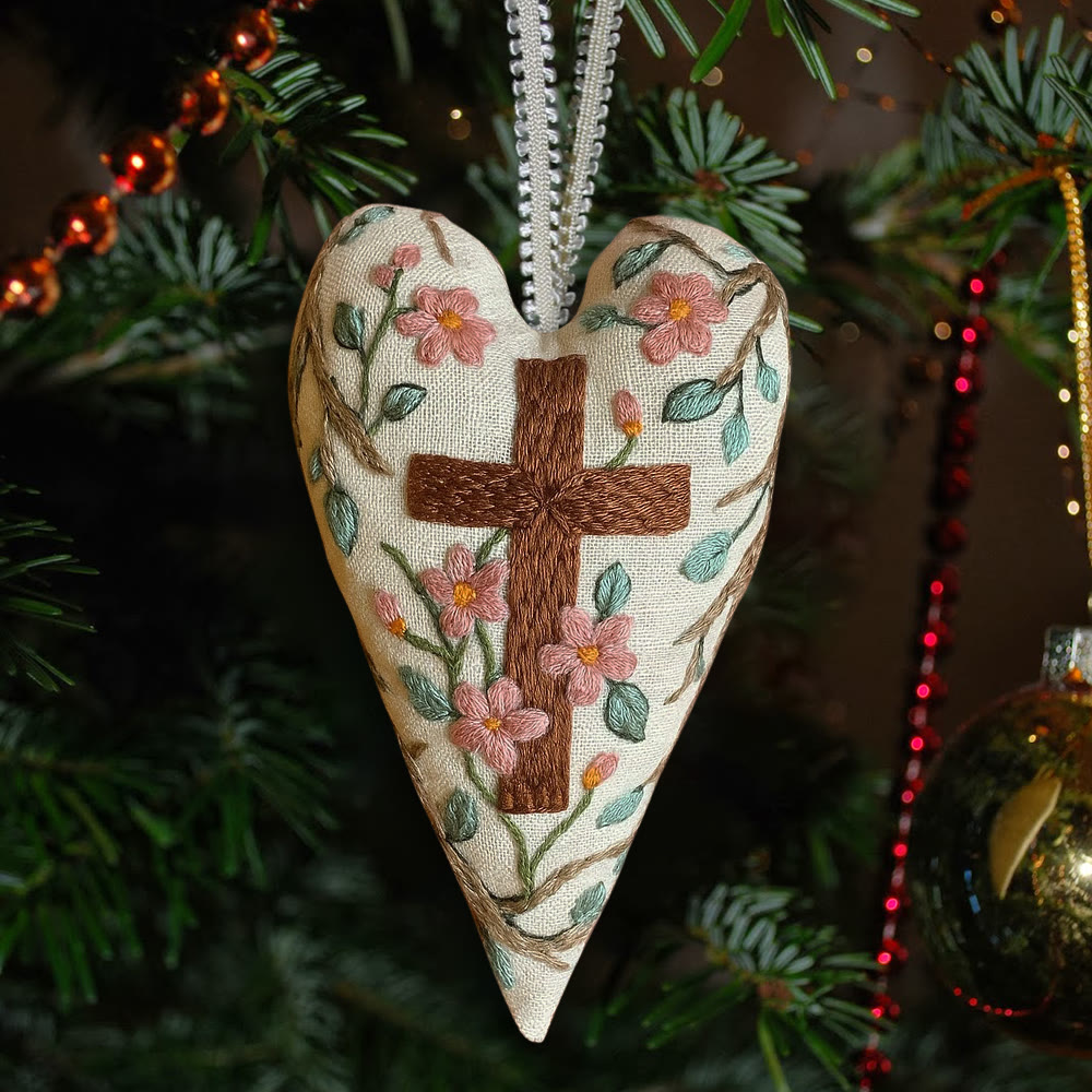 Rubbyoo Heart Embroidery Kit - Christian Cross | Religious Ornament | Diy Hanging Craft - image 1