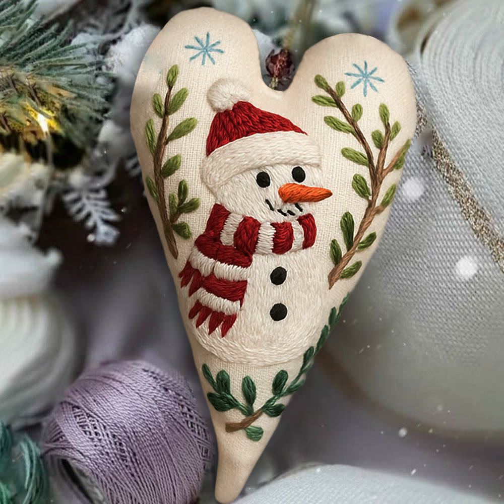 Rubbyoo Heart Embroidery Kit - Red-scarfed Snowman | Winter Decoration | Home Hanging Craft - image 3