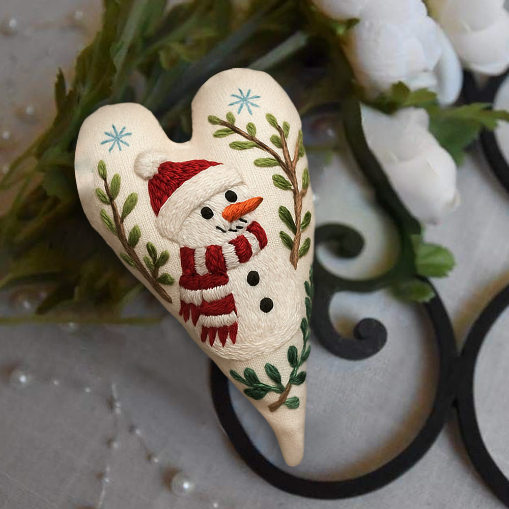 Rubbyoo Heart Embroidery Kit - Red-scarfed Snowman | Winter Decoration | Home Hanging Craft - image 2