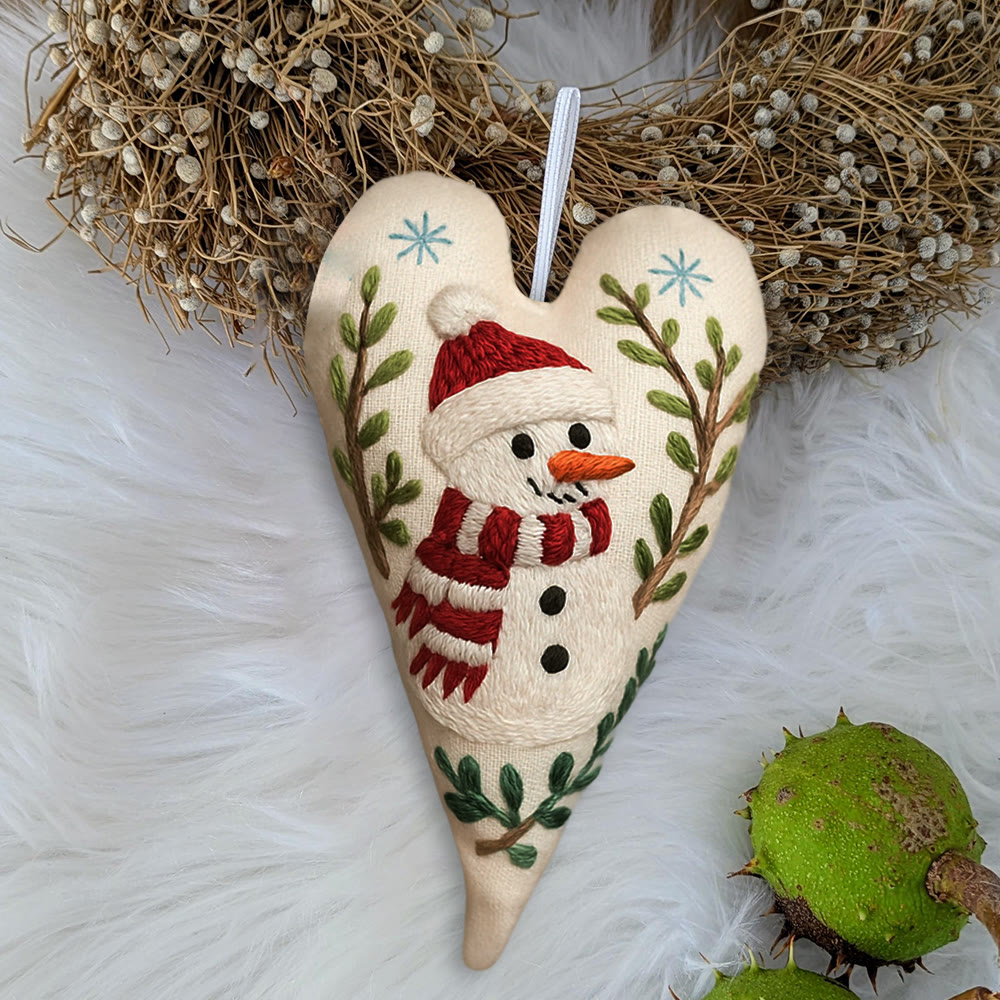 Rubbyoo Heart Embroidery Kit - Red-scarfed Snowman | Winter Decoration | Home Hanging Craft - image 4