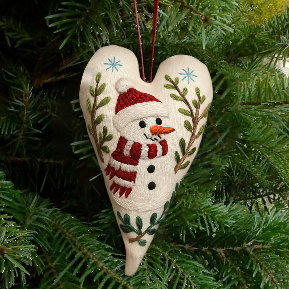 Rubbyoo Heart Embroidery Kit - Red-scarfed Snowman | Winter Decoration | Home Hanging Craft - image 1
