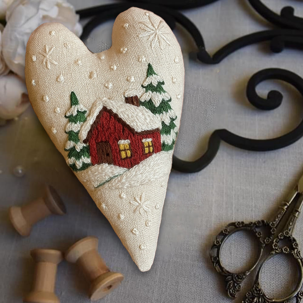 Rubbyoo Heart Embroidery Kit - Winter Red House | Home Decoration | Nice Gift For Friend - image 4